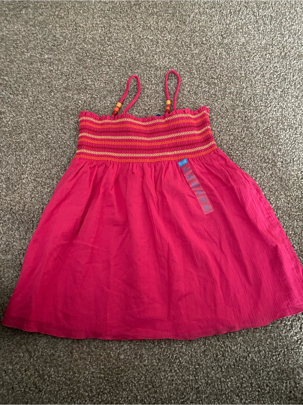 Girls XL (14) Deep Pink Sundress.Beaded Straps Smocked Bodice. Lined. NWT